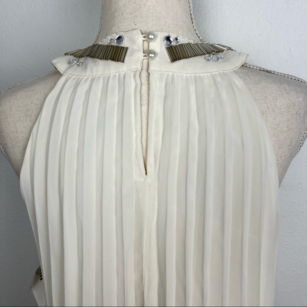 Jaipur Cream Pleated Halter Neck Beaded Blouse - Picture 3 of 6